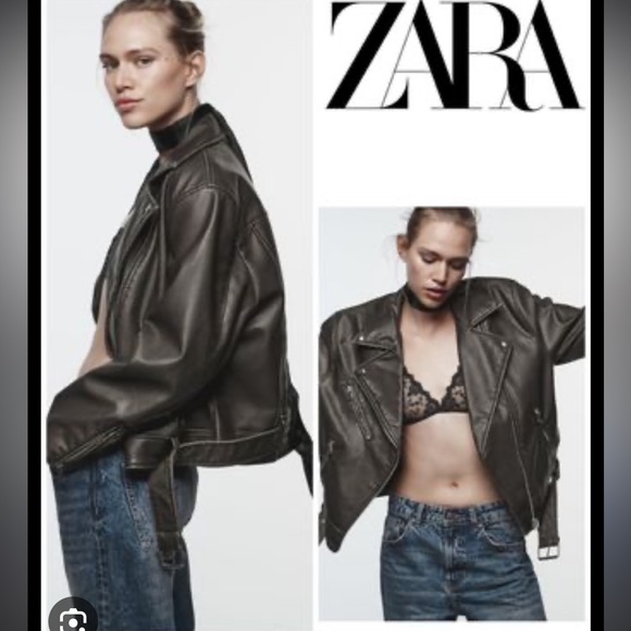 Zara distressed leather biker jacket - Picture 3 of 8